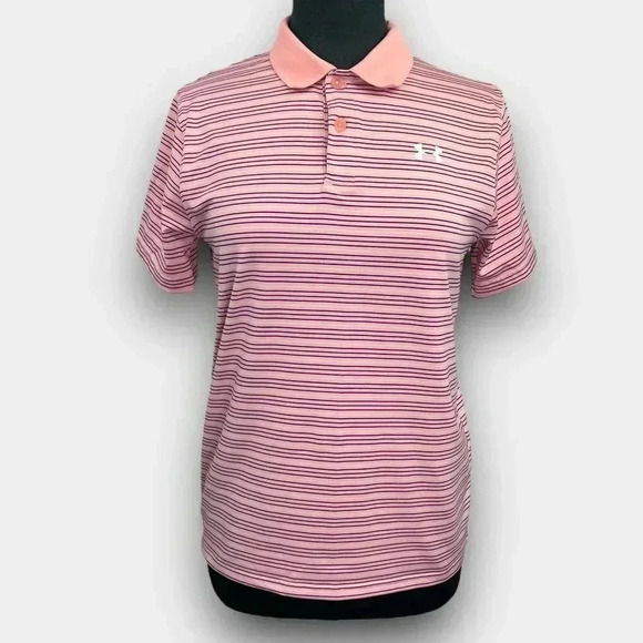 UNDER ARMOUR Performance Polo Stripe youth large peach/blue/white - Picture 1 of 10